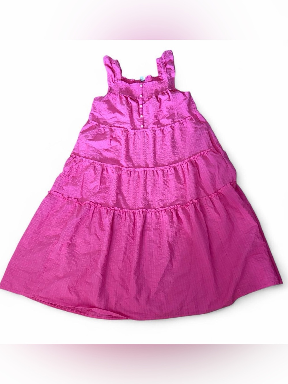 Old Navy Pink tiered dress with ruffles and button-up front Sz XL
